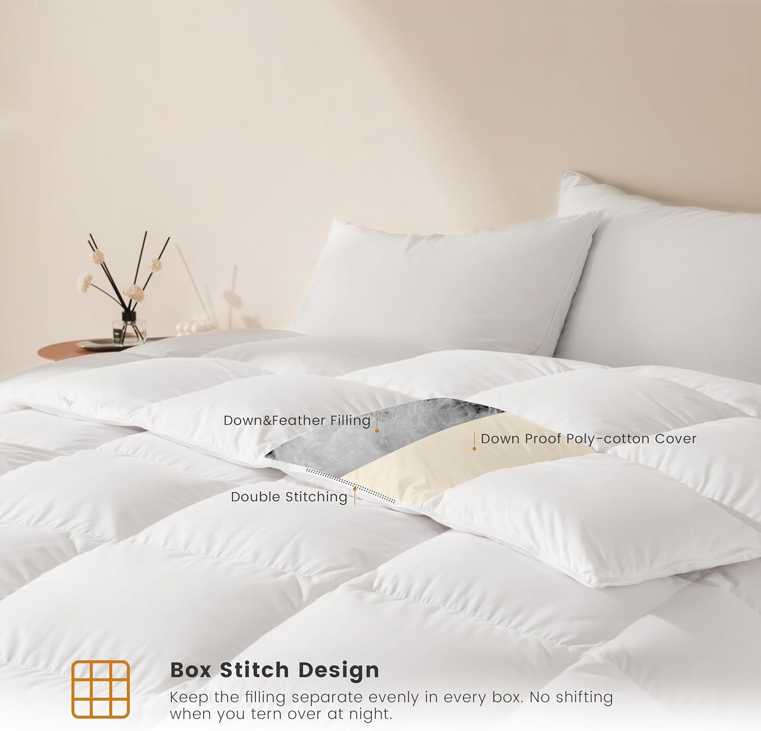 LeWinBedding Edredón de plumas de ganso de lujo tamaño Queen, relleno de edredón esponjoso para todas las estaciones, edredón de cama de calidad de