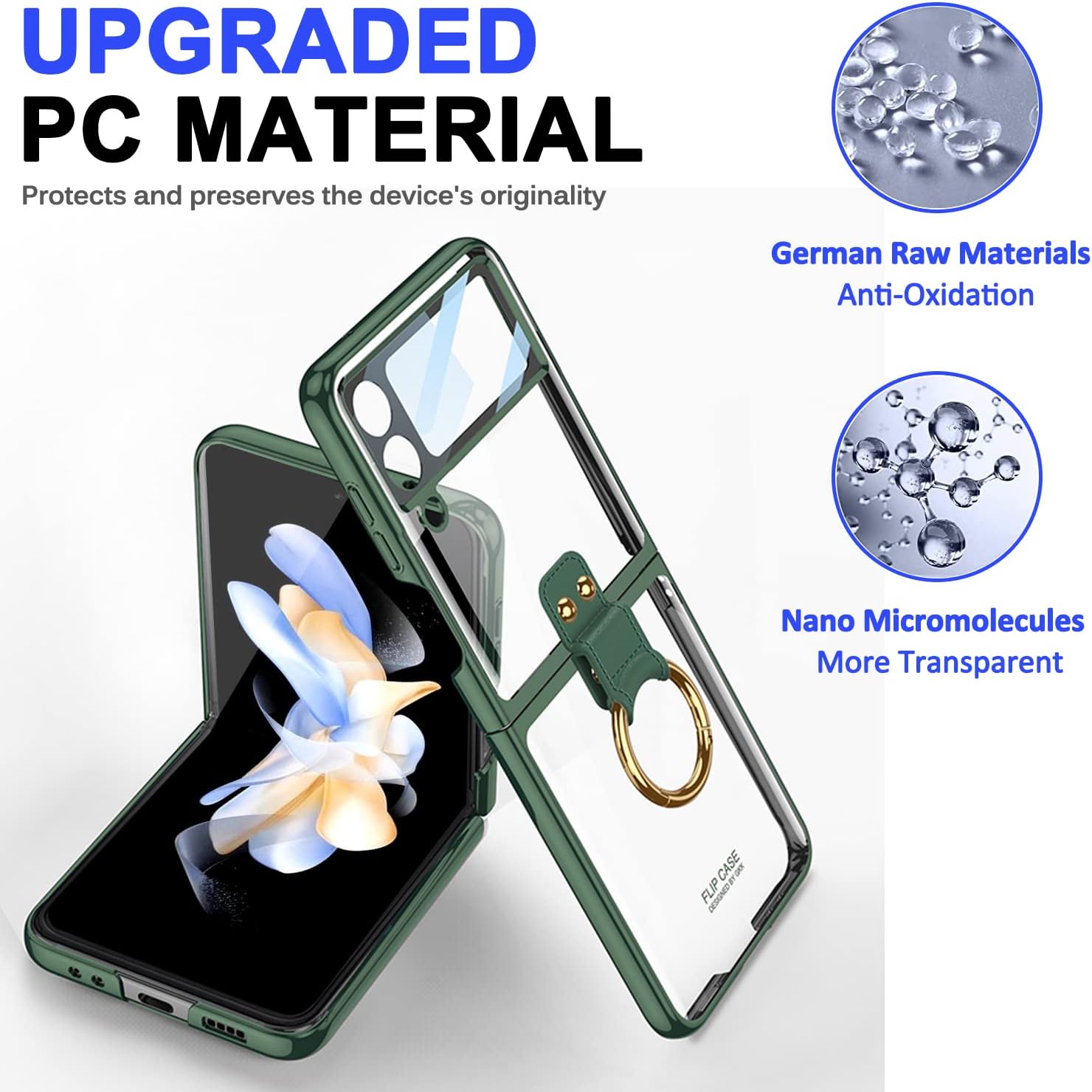 Miimall Funda para teléfono Samsung Galaxy Z Flip 4, Z Flip 4 con anillo + protector de pantalla de vidrio templado, funda protectora delgada de