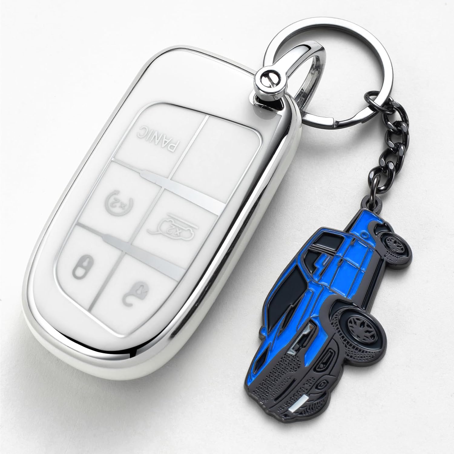 Llavero de auto para Dodge RAM 2023 2022 1500 TRX, funda para llavero Cool Mods, accesorios de 2 x 1.3 pulgadas, color azul hidro
