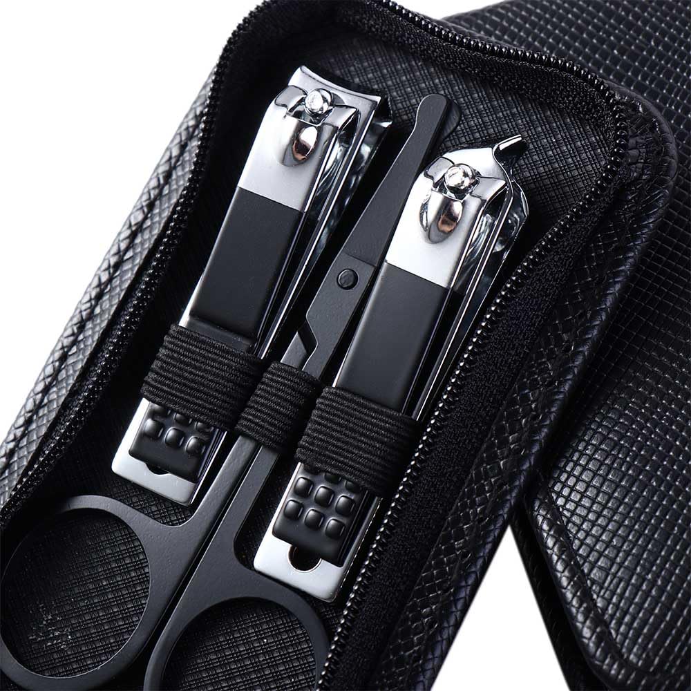 Juego de manicura de 4 piezas6 piezas, herramientas profesionales de uñas con estuche de viaje negro, bolsa con cremallera, tijeras de uñas, juego