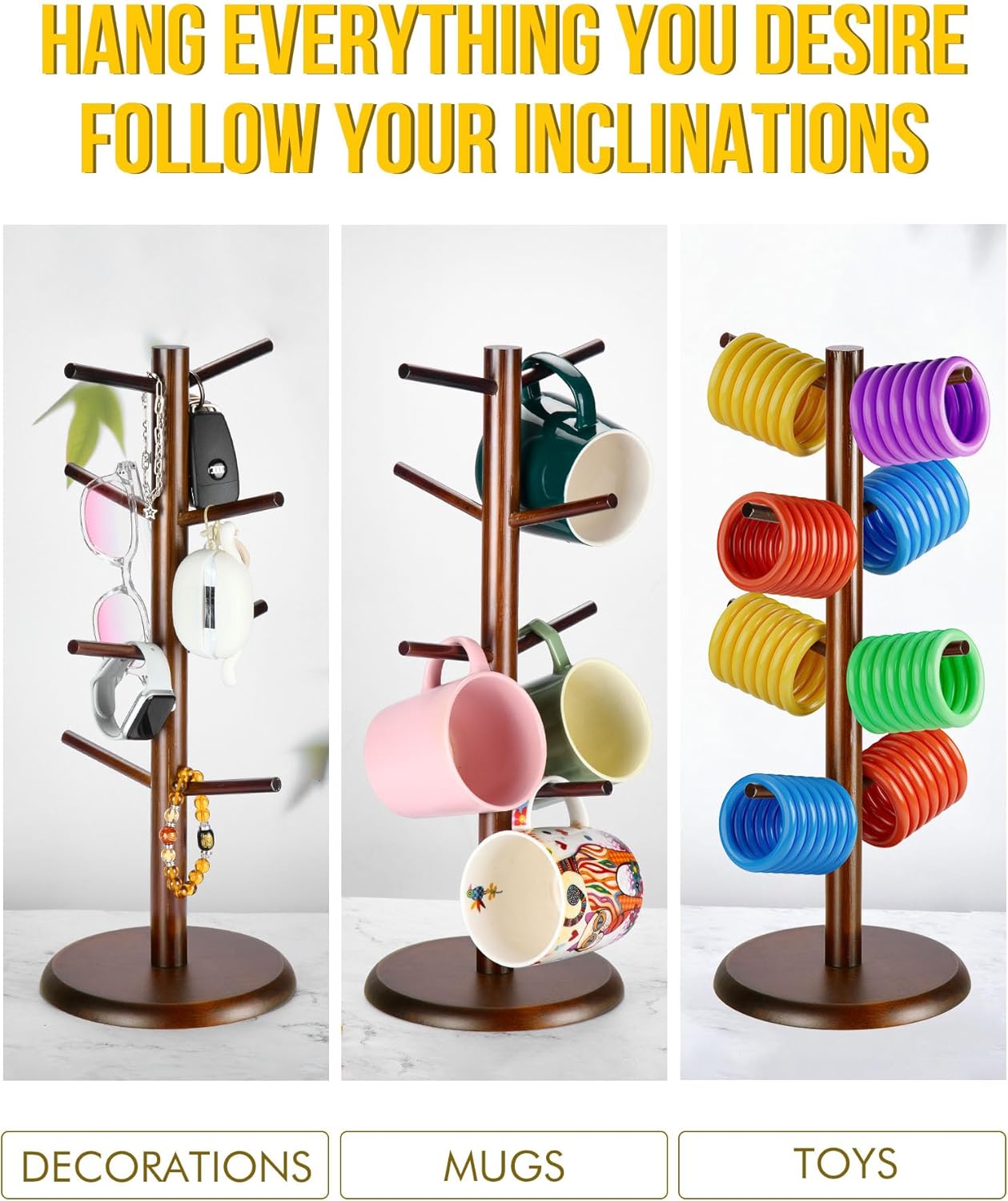 Lorbro Árbol de taza de café con 8 ganchos, soporte para taza, soporte de bambú para tazas de café, árbol de taza de encimera, soporte para tazas,