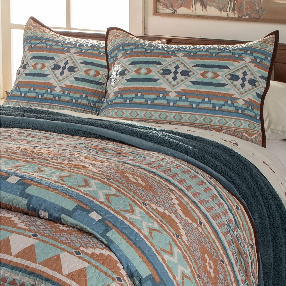 Rod’s Sedona Spring (juego de edredón) – Geométrico del suroeste – Turquesa azul óxido terracota – Juego de ropa de cama matrimonialQueen – (1)