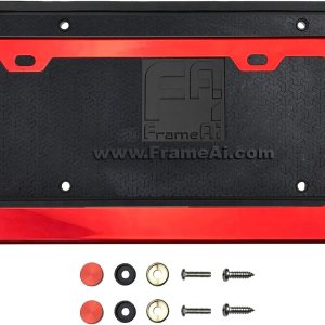 Soporte de silicona para placa de matrícula con espejo cromado rojo, acero inoxidable T304 + tapas de rosca de metal Soporte de silicona para placa de matrícula con espejo cromado rojo, acero inoxidable T304 + tapas de rosca de metal