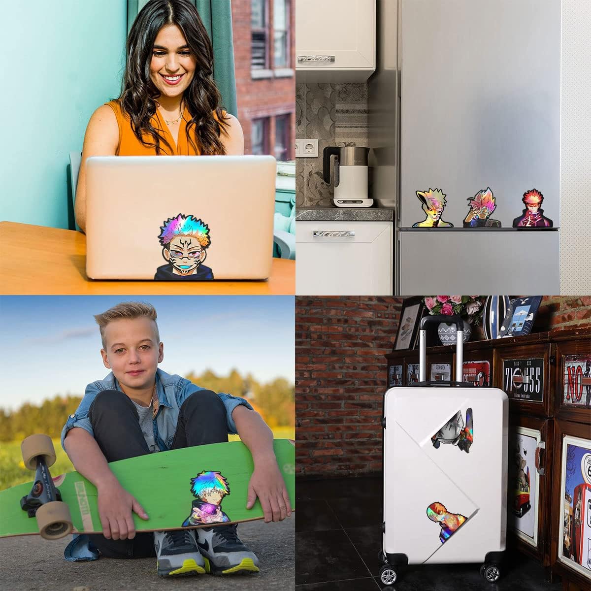 Paquete de 3 calcomanías de anime para automóvil, holográficas, impermeables, calcomanías de anime para automóviles, motocicletas, laptop, maletero,
