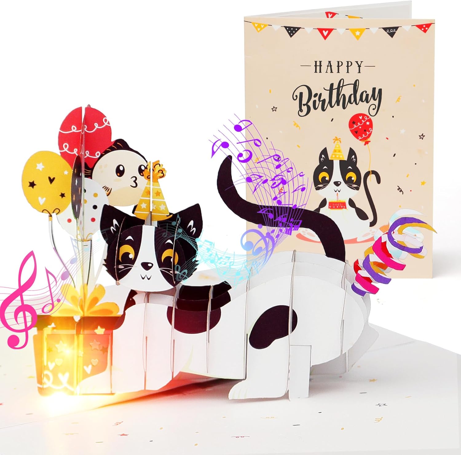 YunXianger Tarjetas de cumpleaños, tarjeta de feliz cumpleaños ligera y música, divertida tarjeta de felicitación de cumpleaños de gato desplegable