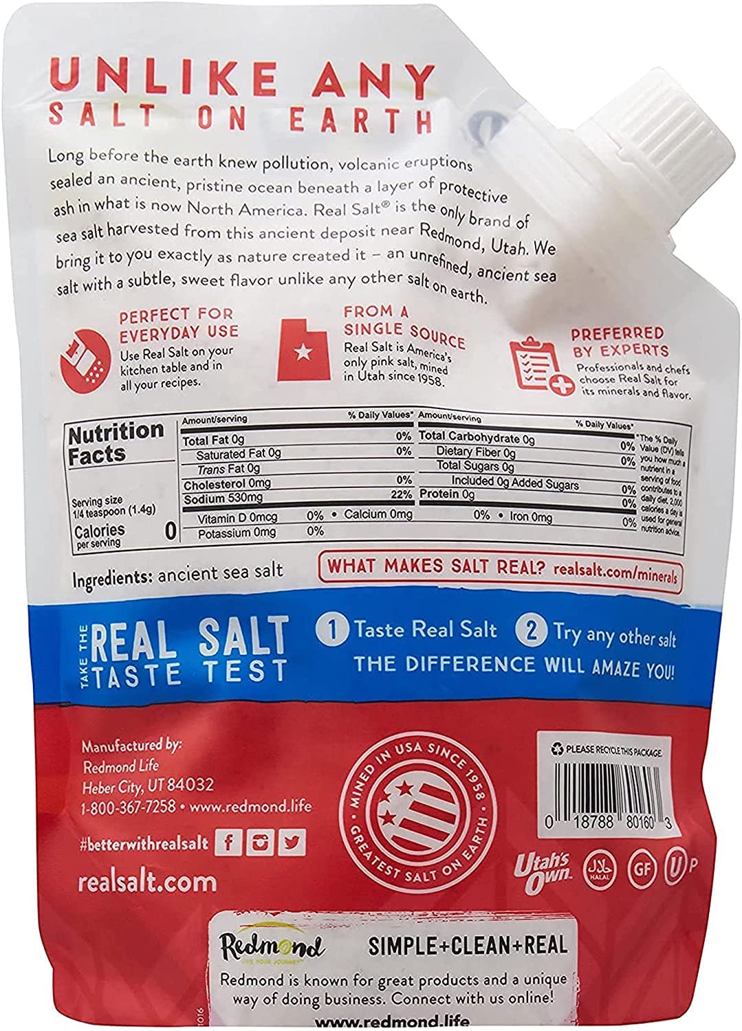 Redmond Real Kosher Sal, bolsa de 16 onzas (paquete de 3)