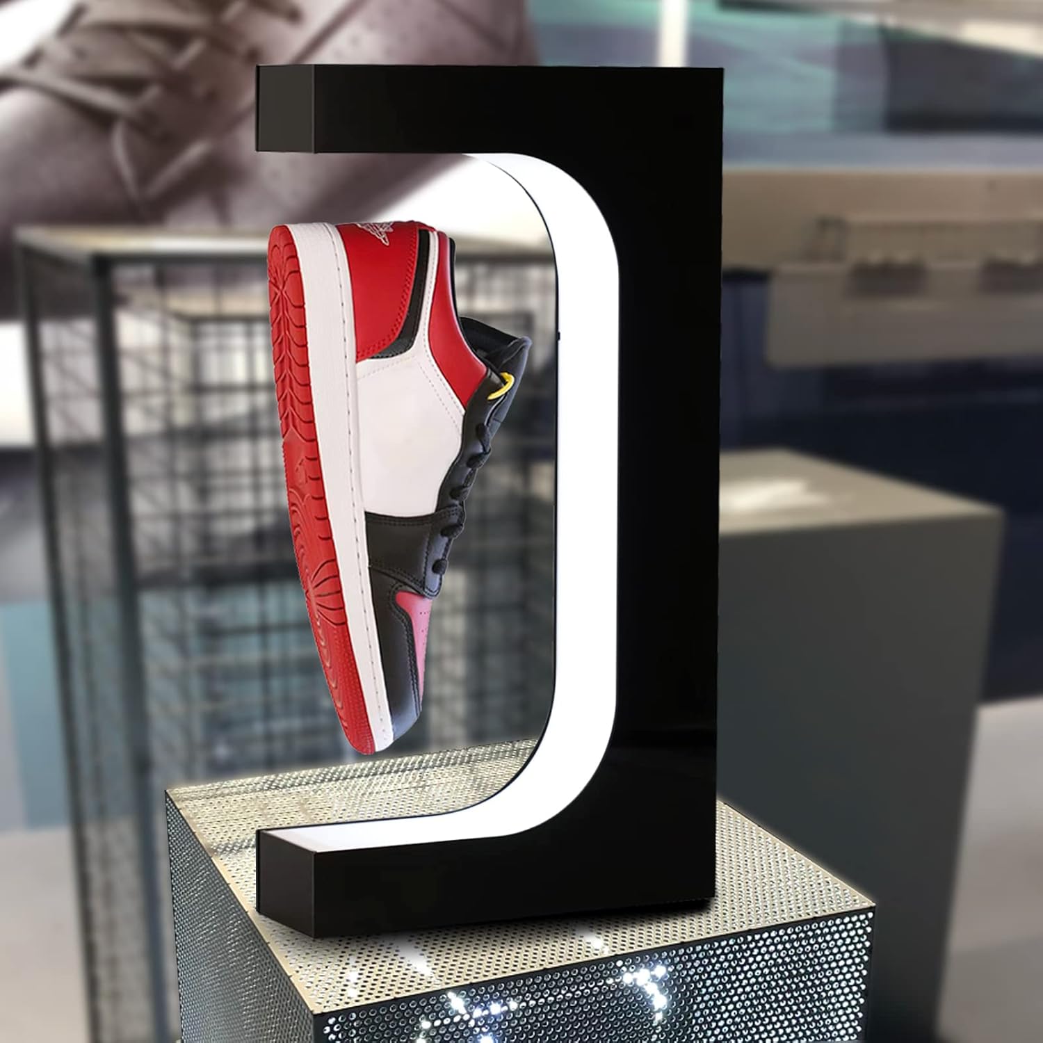 DuliCube Soporte magnético para zapatos con luz LED, soporte acrílico giratorio para exhibiciones publicitarias en tienda, tienda, regalo,