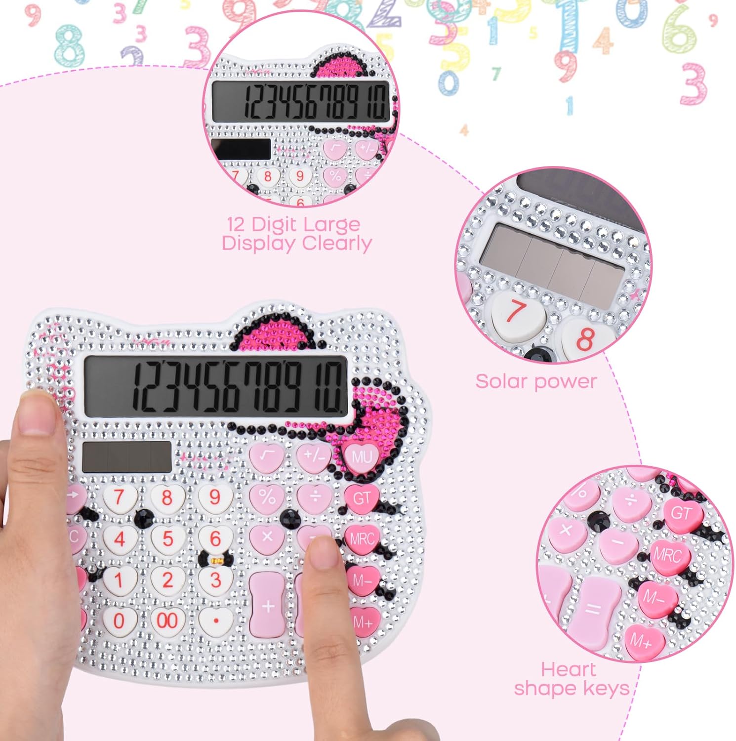 Calculadoras de escritorio para mujer, calculadora de escritorio de 12 dígitos con pantalla LCD grande y botón sensible, energía solar y de batería,