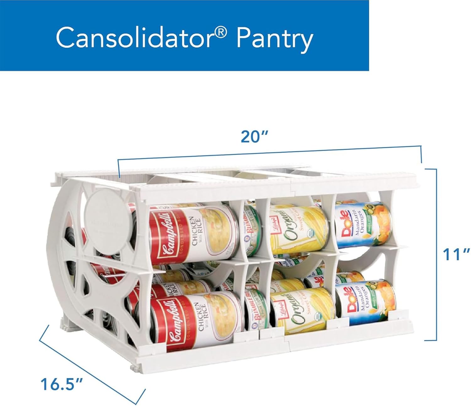 Shelf Reliance Alimento compacto de despensa Cansolidator con sistema de rotación, ensamblaje entrelazado y paneles ajustables con capacidad para