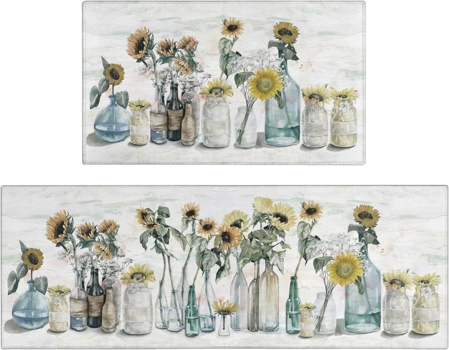 Juego de 2 alfombras de cocina de girasol, coloridas flores de primavera y verano, antideslizantes, lavables, alfombras de cocina con respaldo de