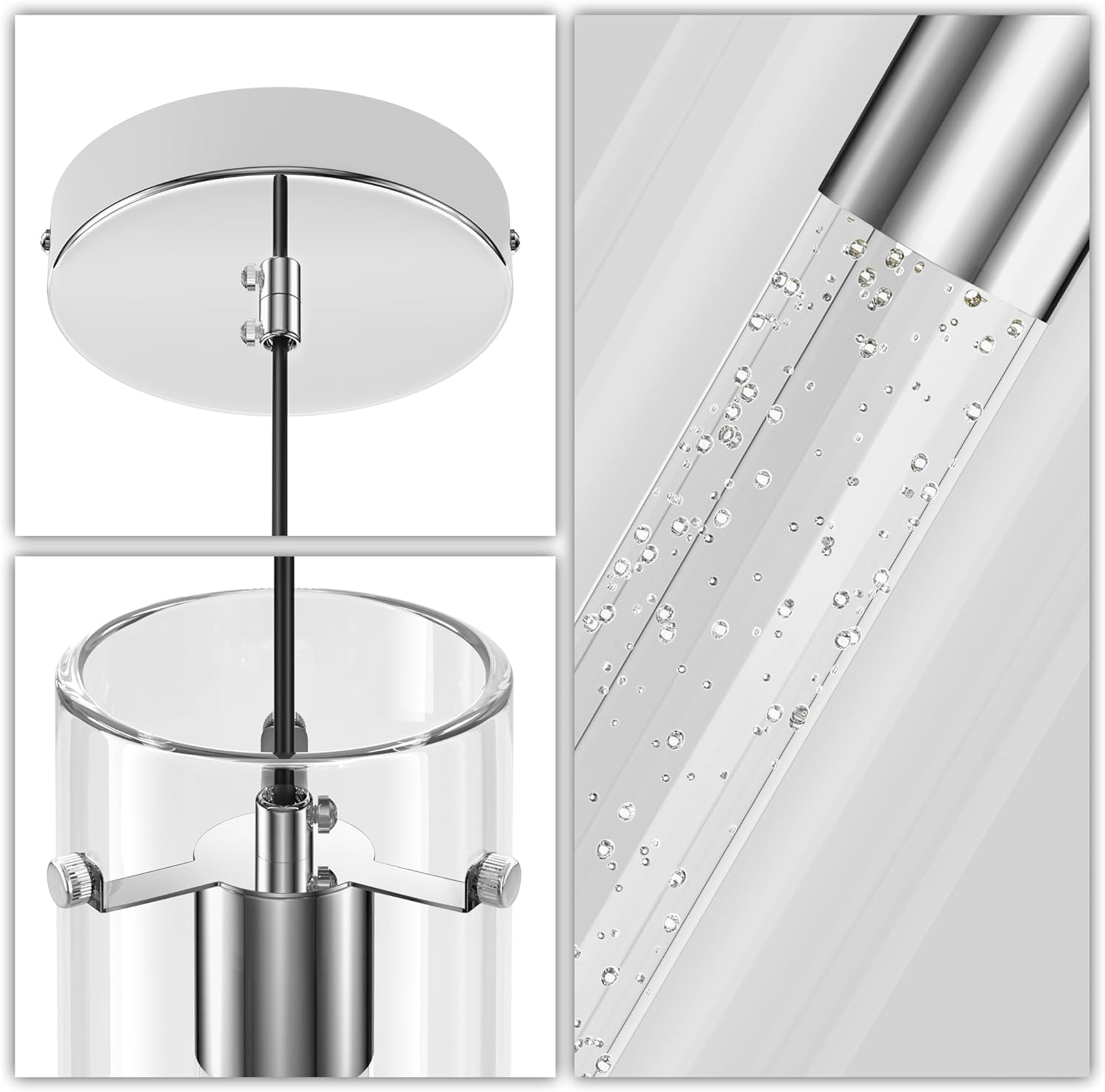 Aipsun Luces colgantes para isla de cocina, paquete de 3 lámparas colgantes de cristal con burbujas de cristal, 3000 K, lámpara LED moderna para