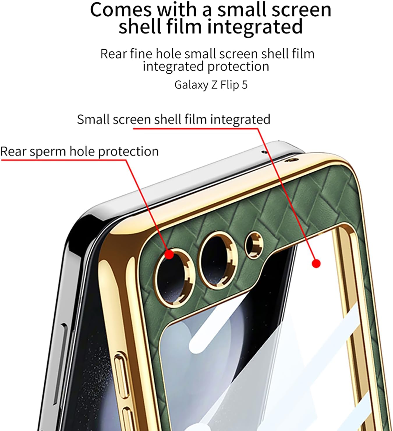 BAILI Funda para Galaxy Z Flip 5, protección completa de 360 de piel trenzada Z Flip5 con anillo, viene con protector de pantalla pequeño, diseño de