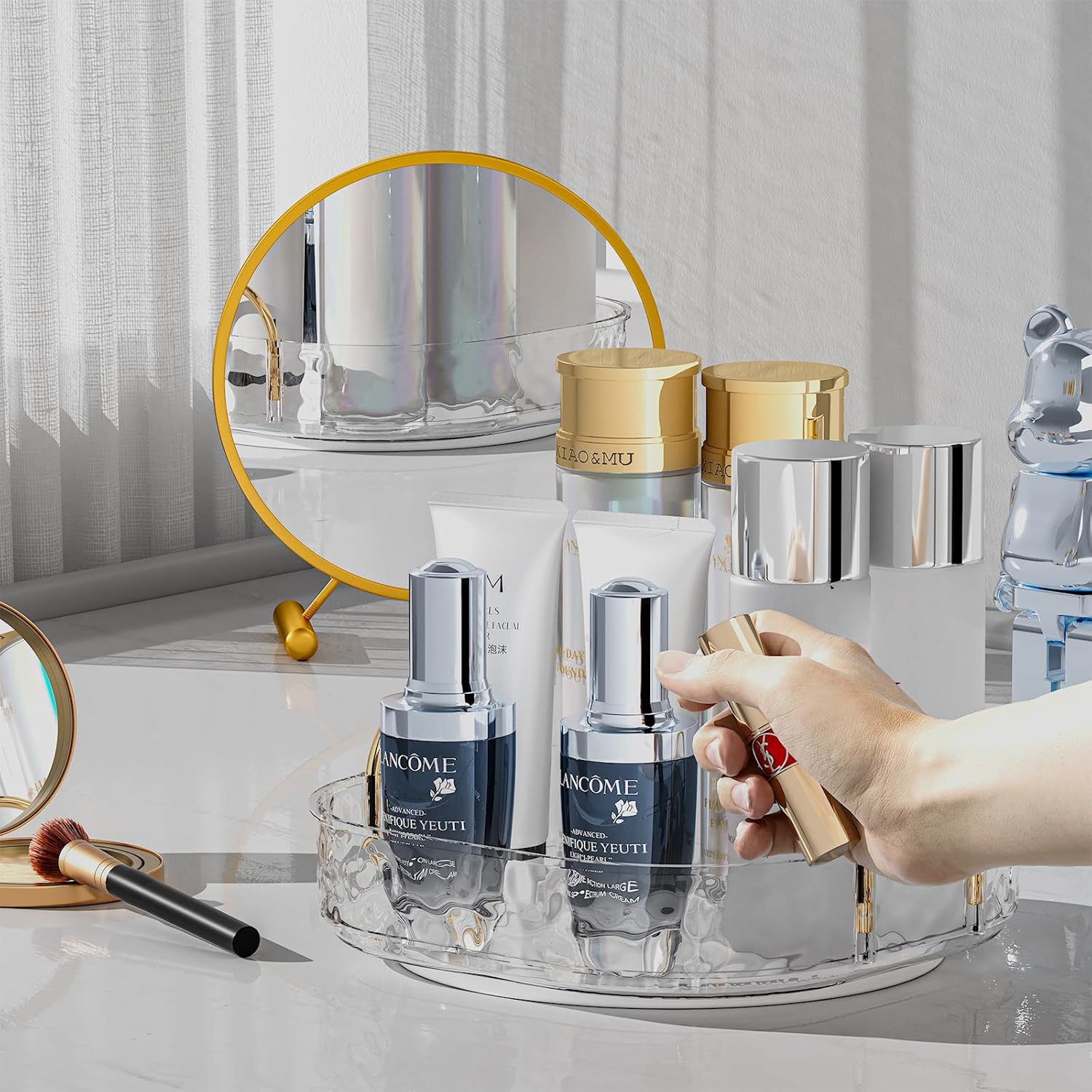Organizador de maquillaje giratorio 360, organizador giratorio de 1 nivel para el cuidado de la piel, organizadores de perfumes, almacenamiento de