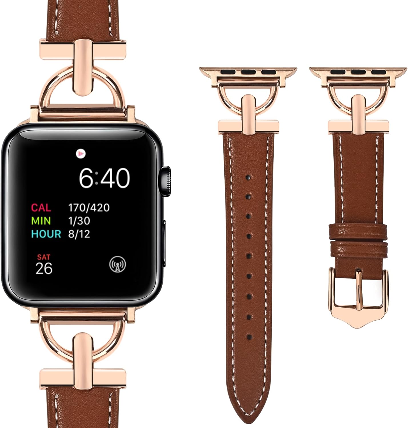 Correas de cuero de diseñador compatibles con Apple Watch Band de 1.49, 1.57, 1.61, 1.65, 1.73, 1.77 y 1.77 pulgadas, correa de cuero elegante y