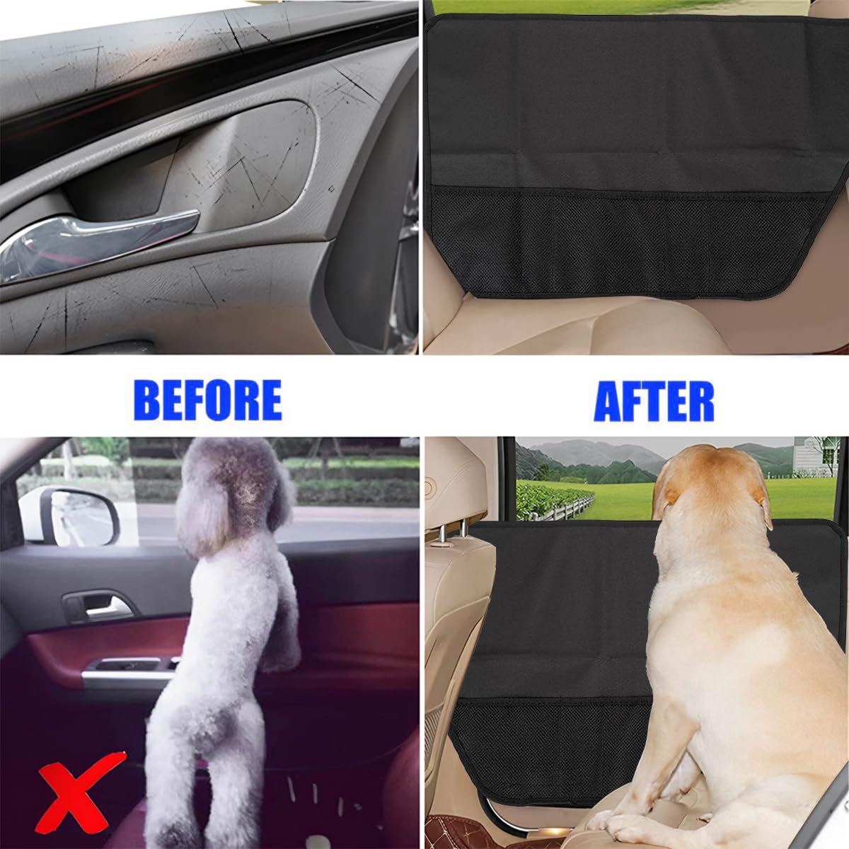 BESULEN Protector de puerta de auto para perros, paquete de 2 protectores de mascotas para ventana de puerta de automóvil, funda Oxford impermeable