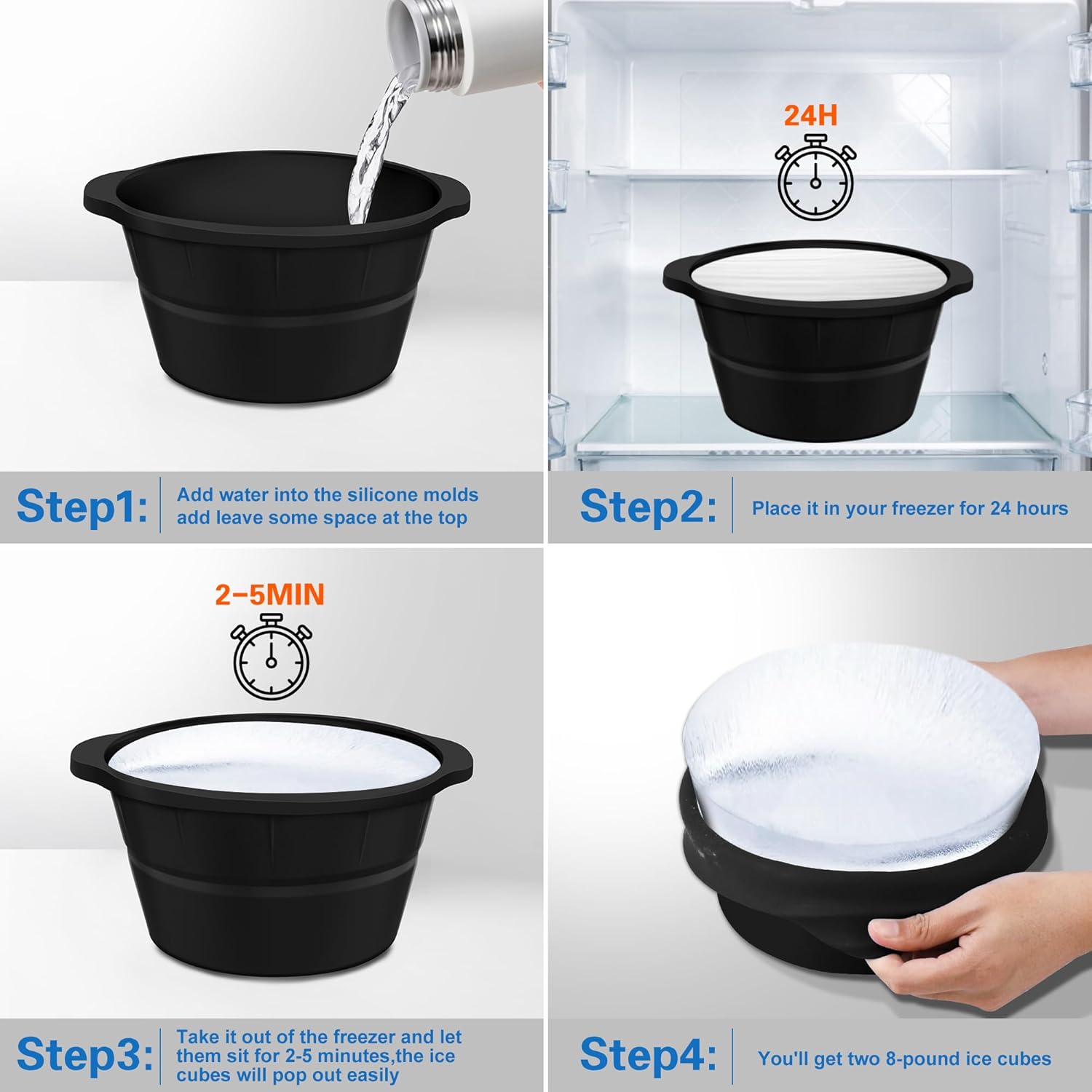 YUBIRD Molde de bloque de hielo extragrande, moldes de silicona para cubitos de hielo para enfriadores de baño de hielo, cubo de hielo redondo,