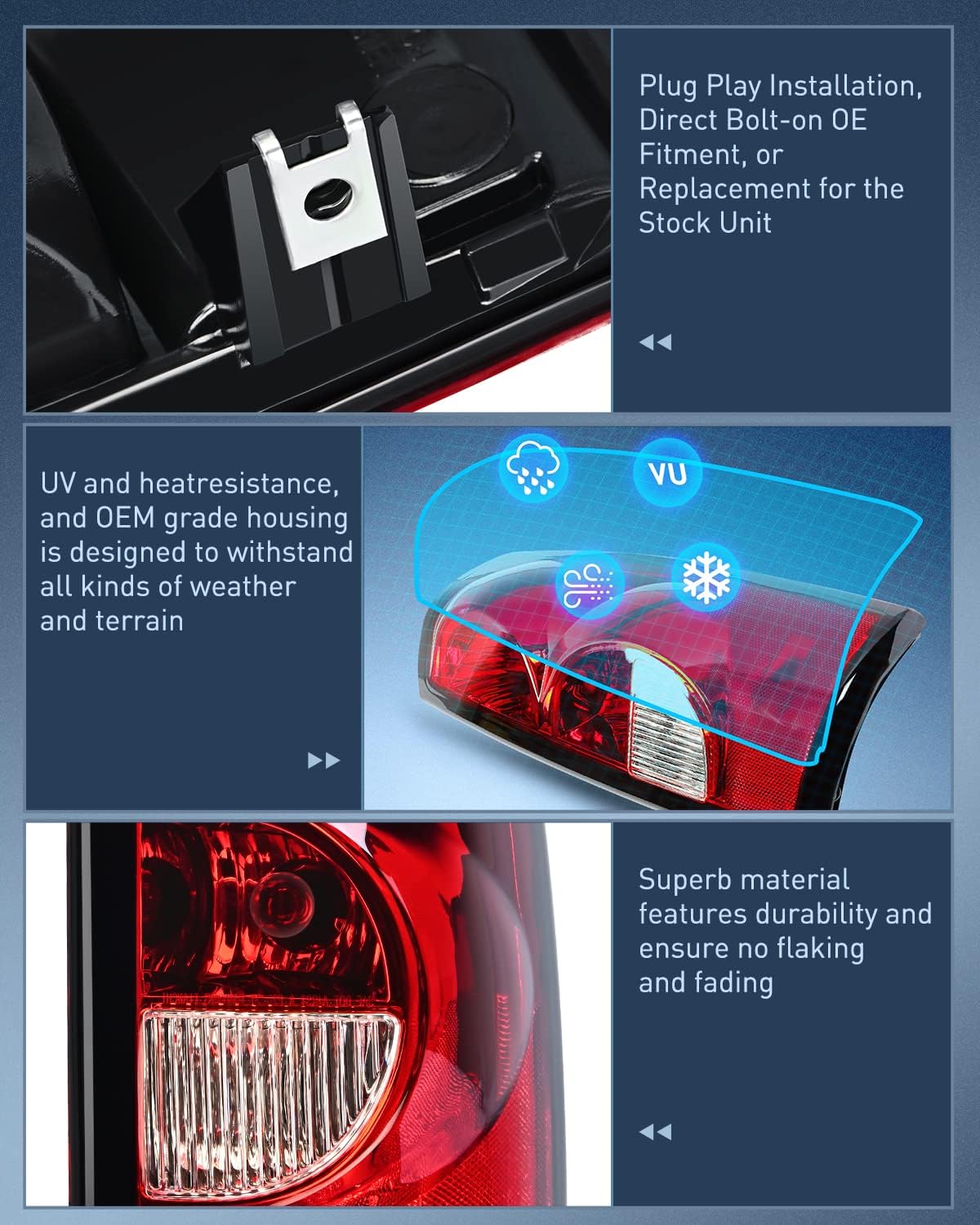 Nilight Conjunto de luz trasera del lado del pasajero para Chevy Silverado 1500 1500HD 2500 2500HD 3500 2007 Chevy Silverado Classic OE estilo