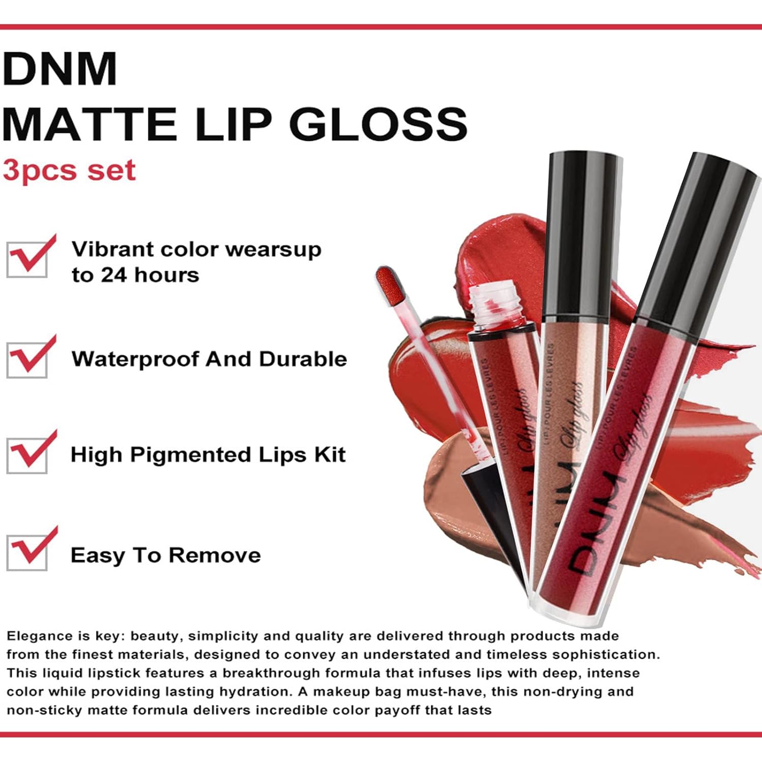 COOSA Kit de 3 vasos antiadherentes de lápiz labial líquido mate las 24 horas, impermeable, mate, de larga duración, para mujeres, juego de