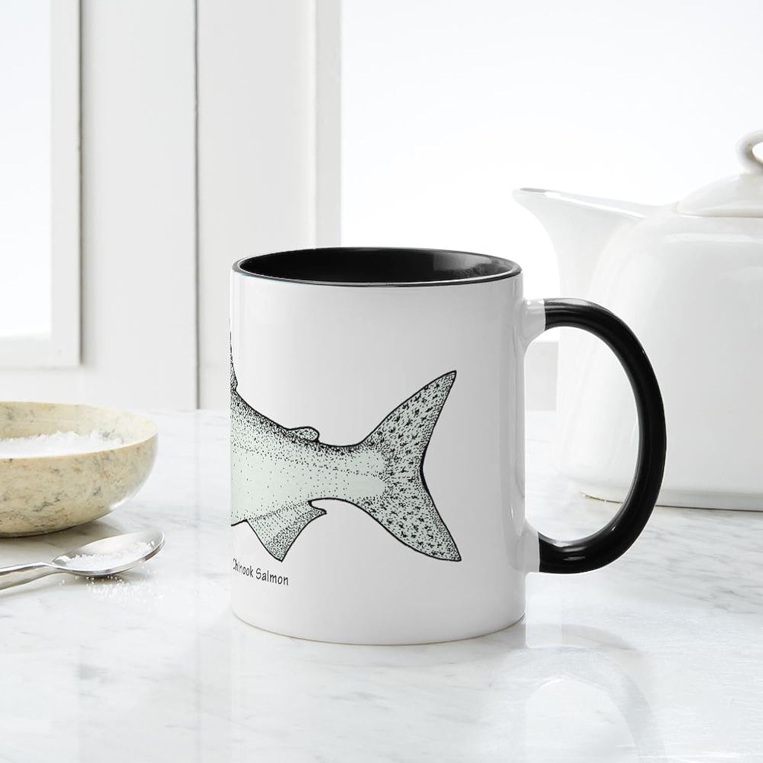 CafePress Chinook – Taza de café de cerámica (11.0 fl oz) con salmón
