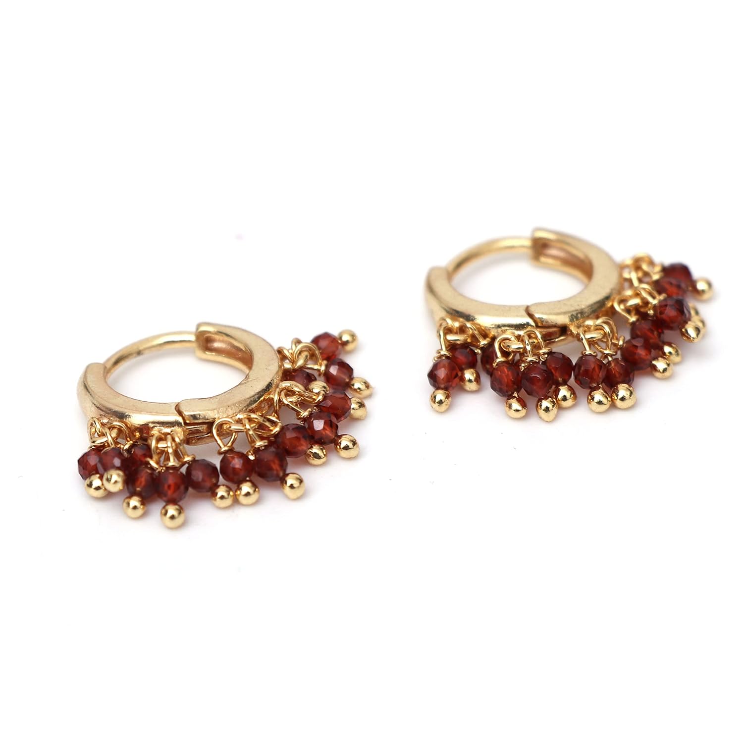 Gempires Natural Red Garnet Beads Hoop Earring January Birthstone Earrings for Women Gold Plated Handmade Jewelry, Gift For Her (Red Garnet)