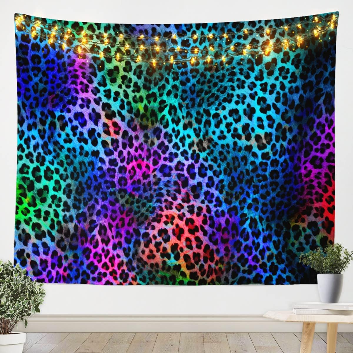 Manta de pared con estampado de leopardo colorido para mujeres y niñas, tapiz con estampado de guepardo y arco iris, para niños, safari, piel