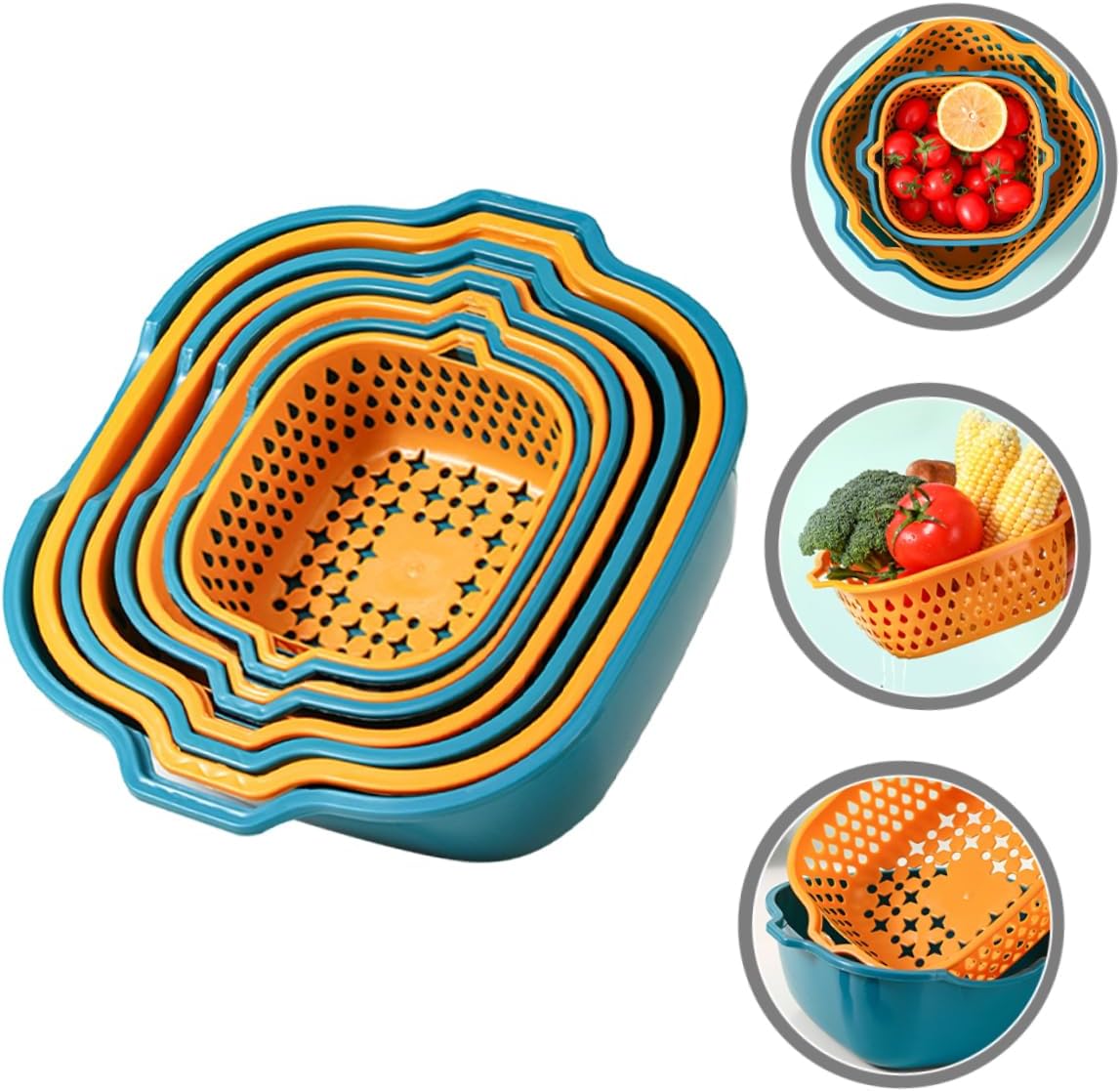 1 juego de cesta de drenaje para verduras, colador de plástico, colador de pasta, colador de cocina, colador de tazón con cuenco colador de arroz,
