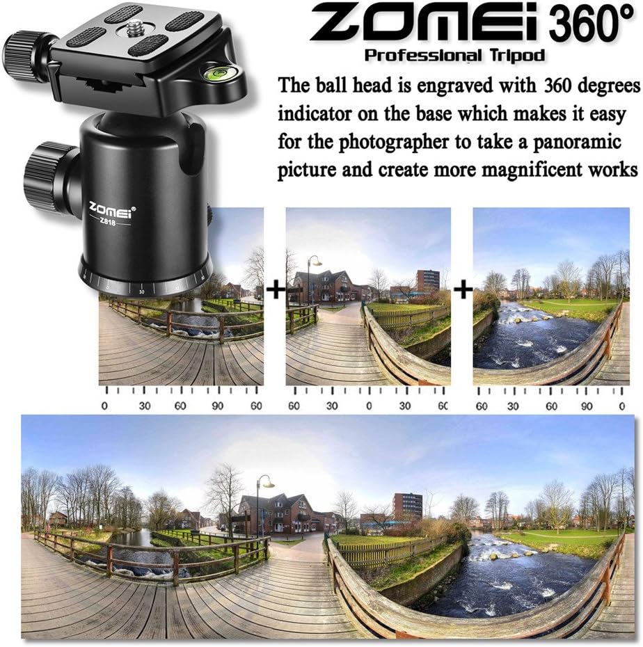 Trípode monopié portátil de aluminio profesional ZOMEi Z818, de 65 pulgadas, con cabezal esférico de 360 grados, placa de liberación rápida de 14 de