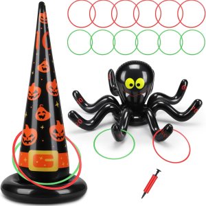 Narremcoy Halloween Inflatable Ring Toss Game with Score Sign – Premium Witch Hat Spiders Ring Toss Game for Halloween Indoor Outdoor Garden School Narremcoy Halloween Inflatable Ring Toss Game with Score Sign – Premium Witch Hat Spiders Ring Toss Game for Halloween Indoor Outdoor Garden School