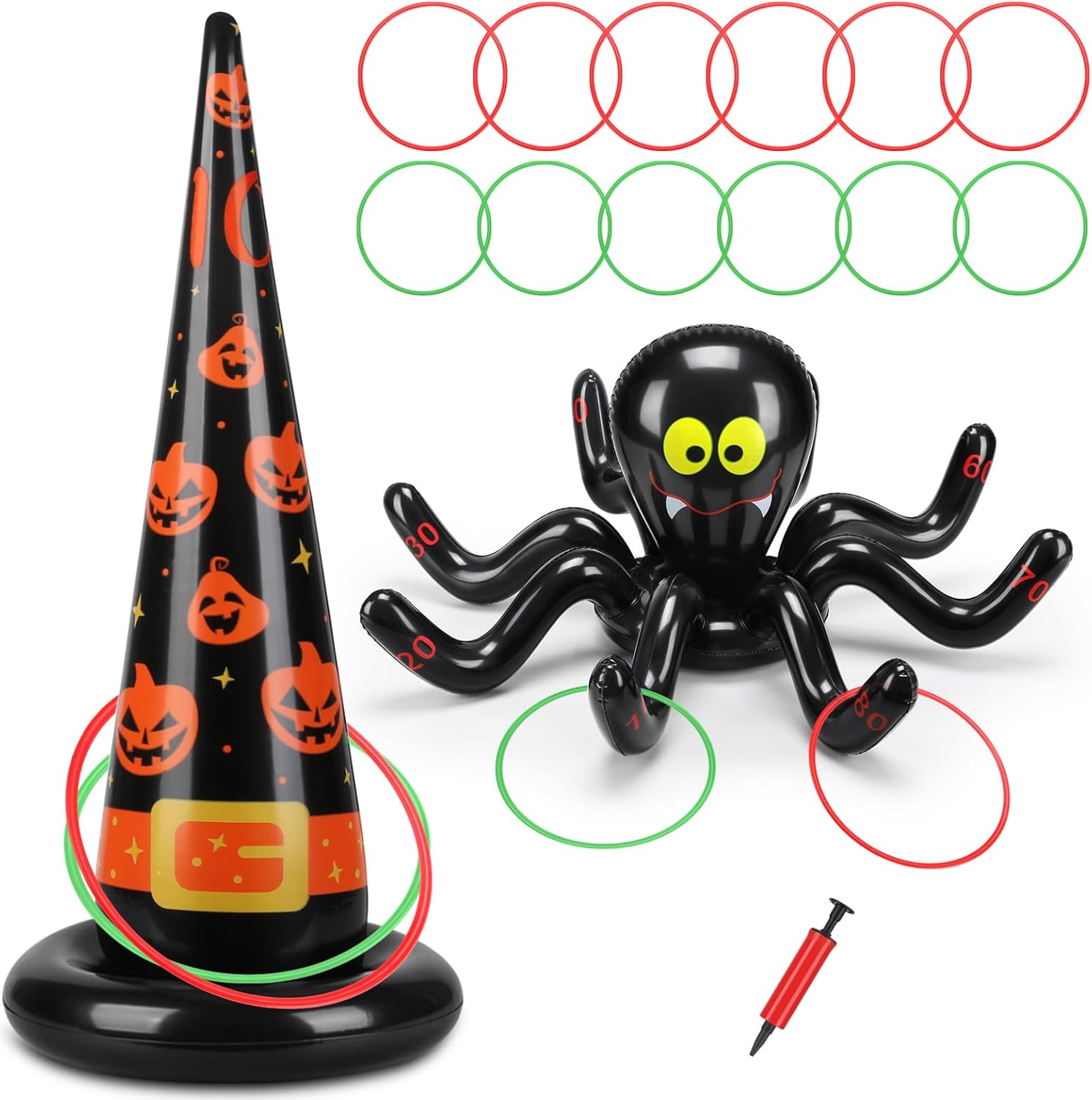 Narremcoy Halloween Inflatable Ring Toss Game with Score Sign – Premium Witch Hat Spiders Ring Toss Game for Halloween Indoor Outdoor Garden School