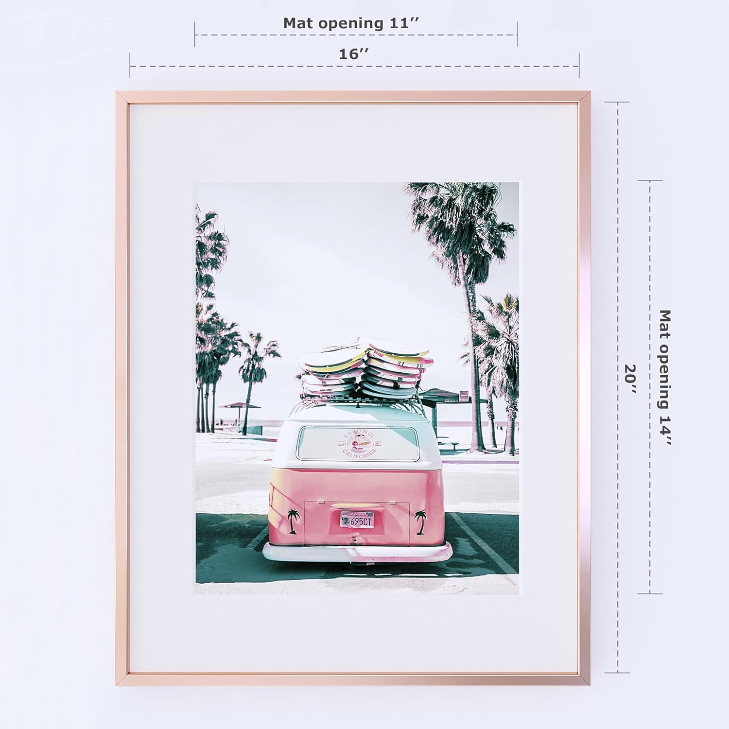 Homeforia – Marco metálico color oro rosado de 16 x 20pulgadas con paspartú de 11 x 14pulgadas, para pared, marco de aluminio con vidrio templado