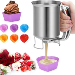 Houzemann Dispensador de masa de acero inoxidable 2 en 1 de 27.1 fl oz con mango para apretar, vertedor de panqueques irrompible, herramienta de Houzemann Dispensador de masa de acero inoxidable 2 en 1 de 27.1 fl oz con mango para apretar, vertedor de panqueques irrompible, herramienta de