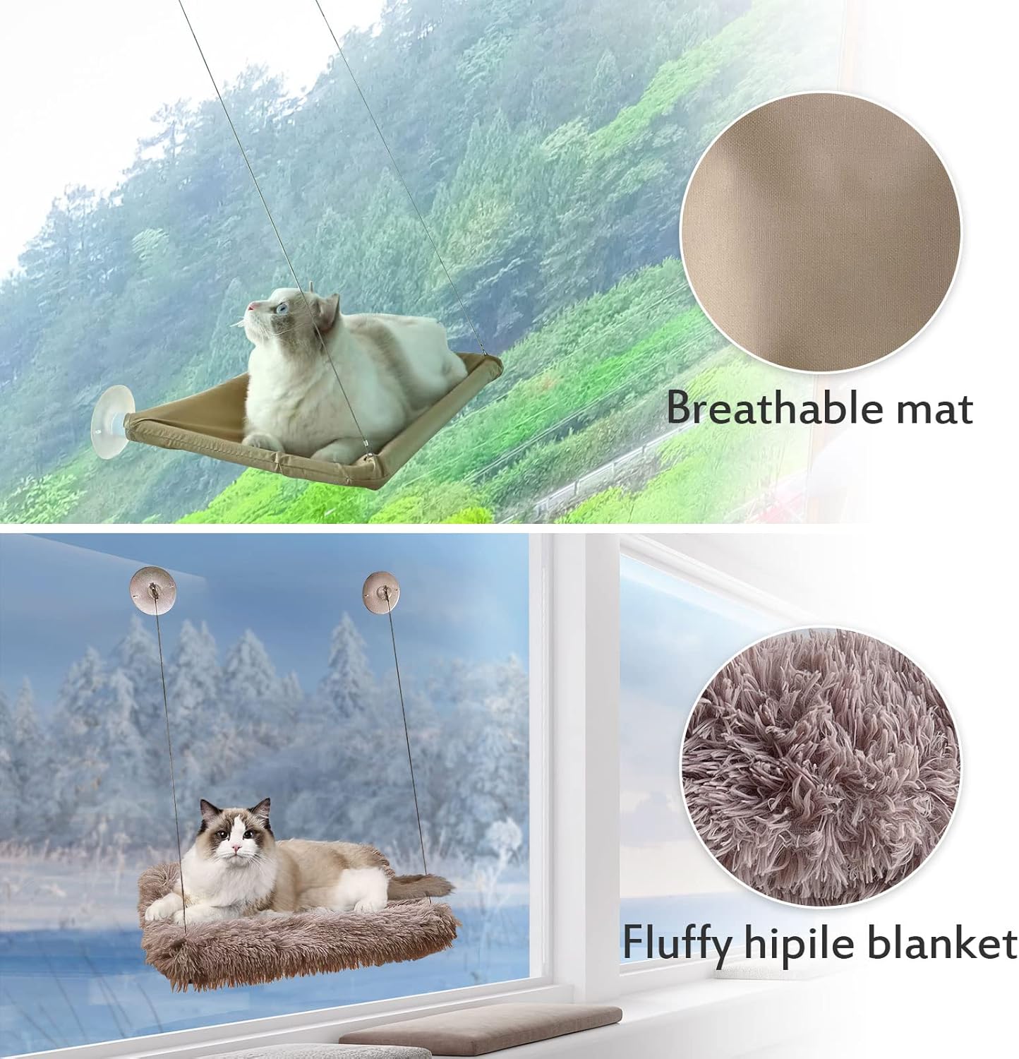 HlinZoom Cat Window Hammock, Cat Window Perch with Fluffy Blanket, Easy to Assemble Cats Window Resting Seat for Sunbathe Indoor