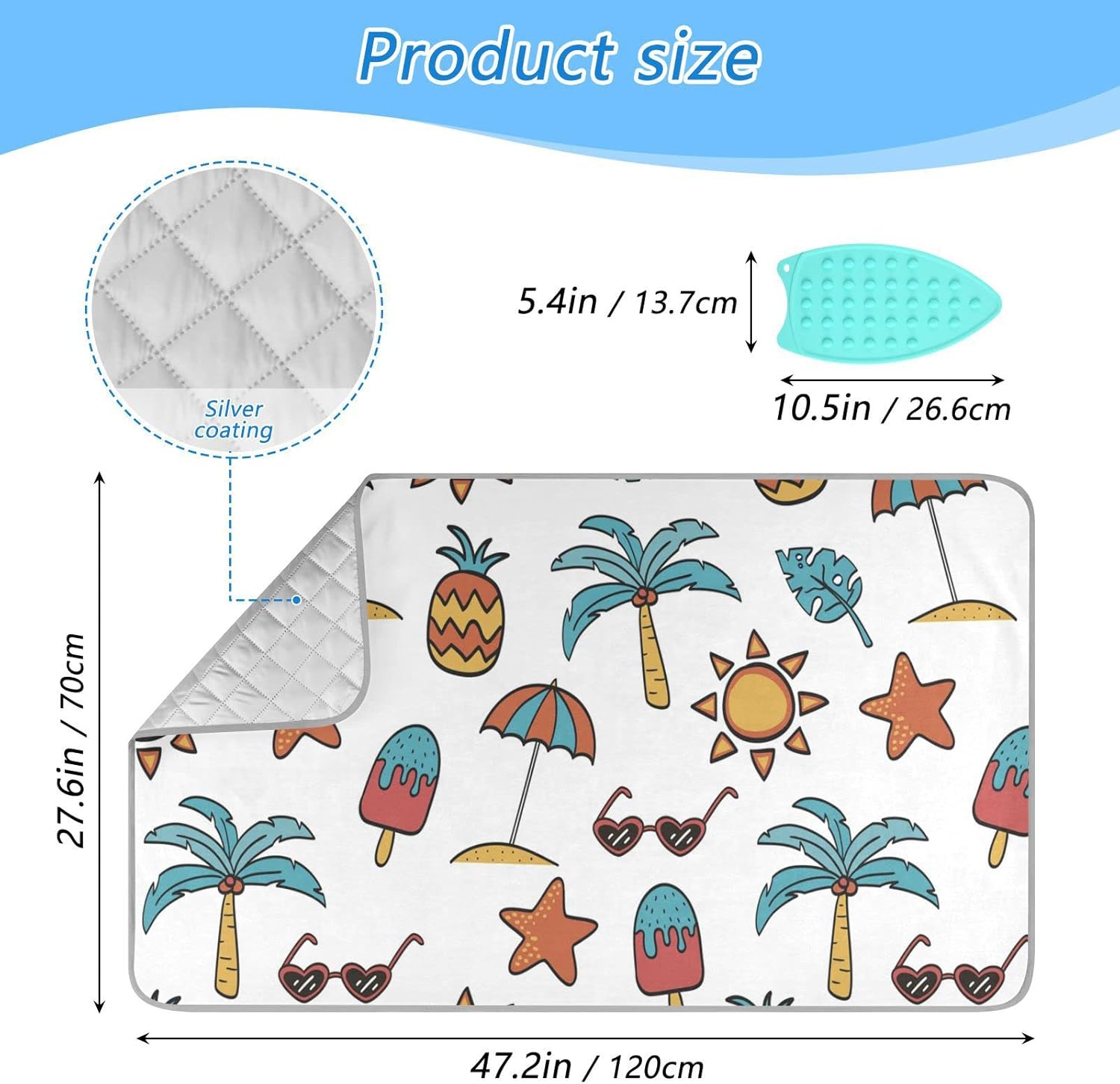 Summer Cute Homes – Alfombrilla de planchado (grande, 47 x 28 pulgadas) con acolchado de 0.118 in y soporte de silicona para planchar al vapor en la