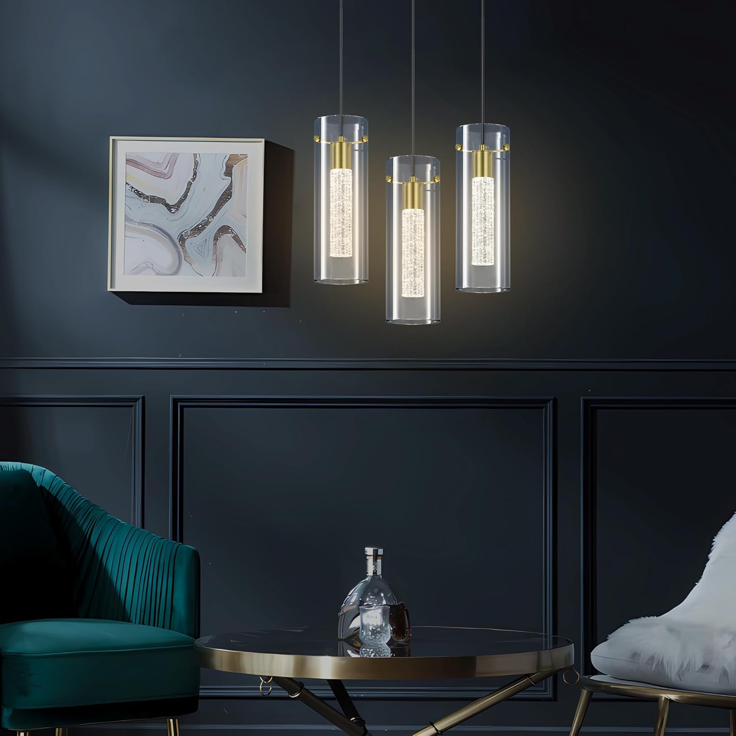 Aipsun Luces colgantes para isla de cocina, paquete de 3 lámparas colgantes de techo doradas de 3000 K modernas luces colgantes LED para cocina,