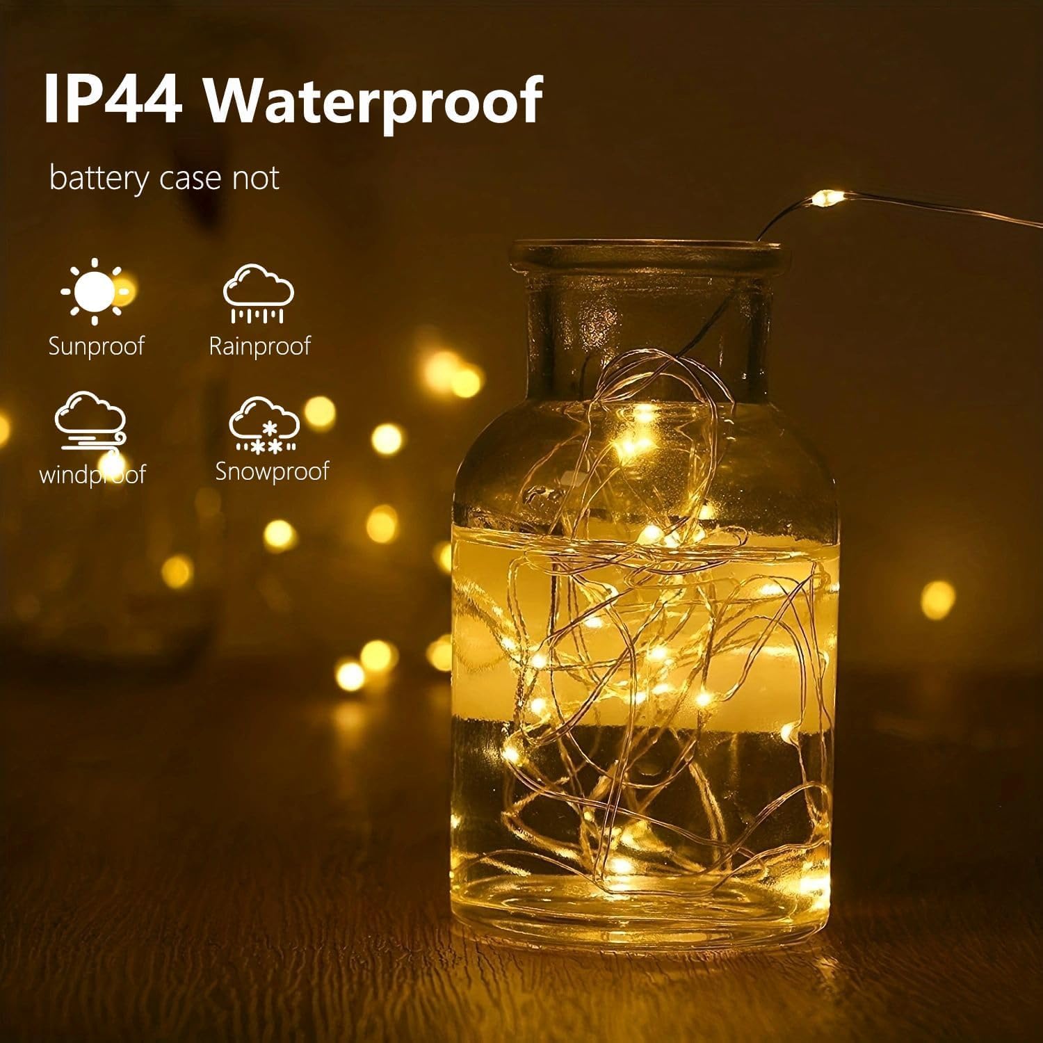 Paquete de 4 50 luces LED que funcionan con pilas, con temporizador, cadena de luces estrelladas impermeables de 16 pies para exteriores e