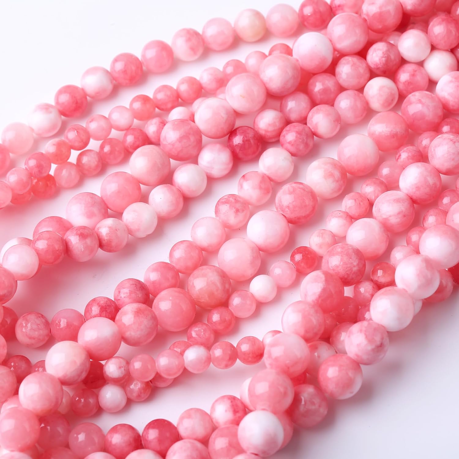Cuentas sueltas redondas de jade persa rosa blanco de 0.394 pulgadas (0.394 in), cuentas de gemas naturales, cuentas de piedra de energía de cristal