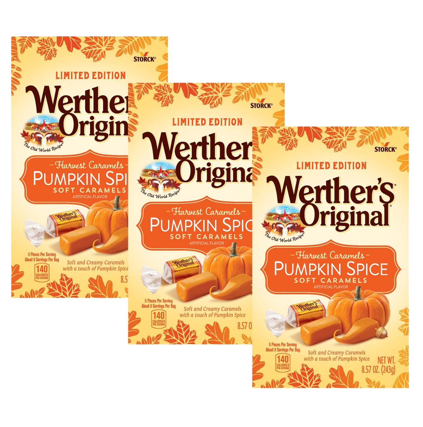Werther’s Original Harvest Pumpkin Spice Caramelo suave  Suave y cremoso, envuelto individualmente, perfecto para compartir, delicioso sabor de