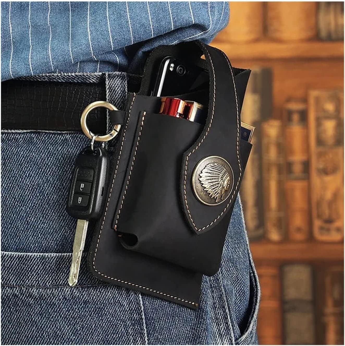 Bolsa de cuero multifuncional para teléfono móvil, bolso de cintura para teléfono celular de gran capacidad, bolsa de cinturón casual para teléfono