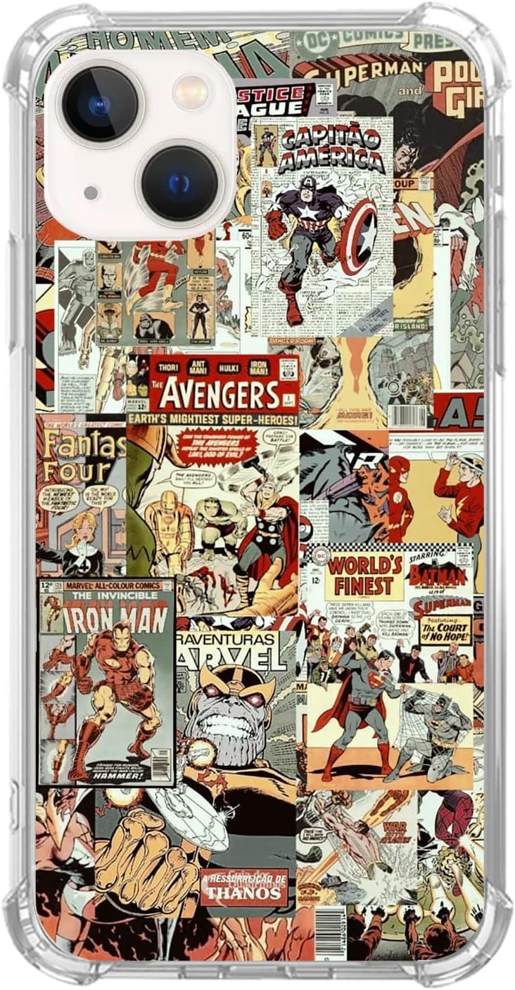 Funda de superhéroe de cómic de dibujos animados compatible con iPhone 14 Plus, funda de collage de arte de cultura pop para iPhone 14 Plus, funda