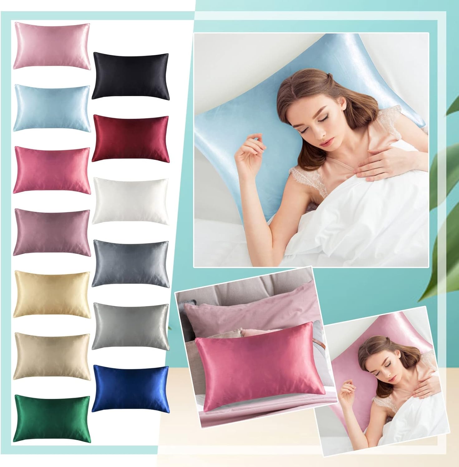 Juego de 2 fundas de almohada de seda satinada para cabello y piel, súper suaves y acogedoras, fundas de almohada con cierre envolvente para