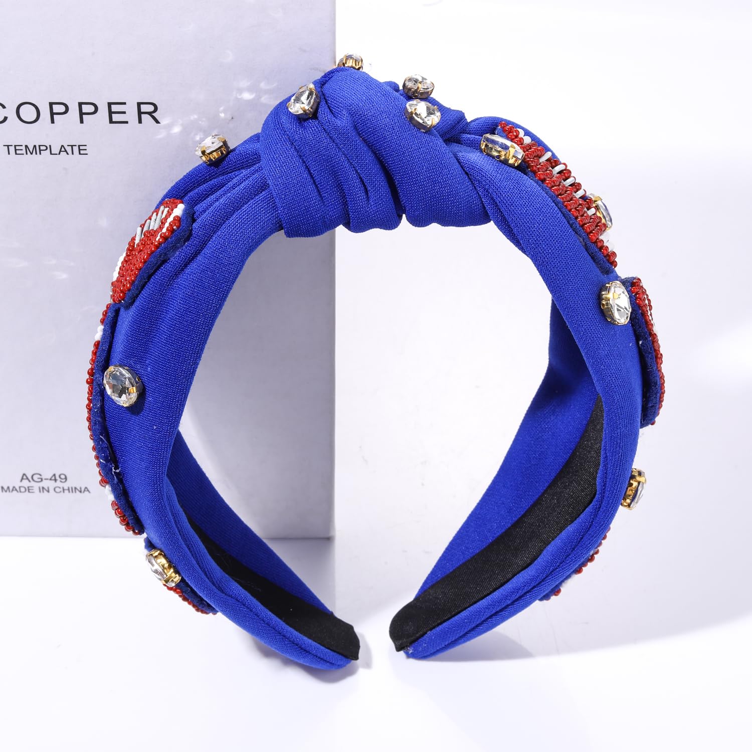 Diadema de fútbol para mujer, accesorios de fútbol para mamá, diadema anudada con cuentas de fútbol con diamantes de imitación, adorno de cristal