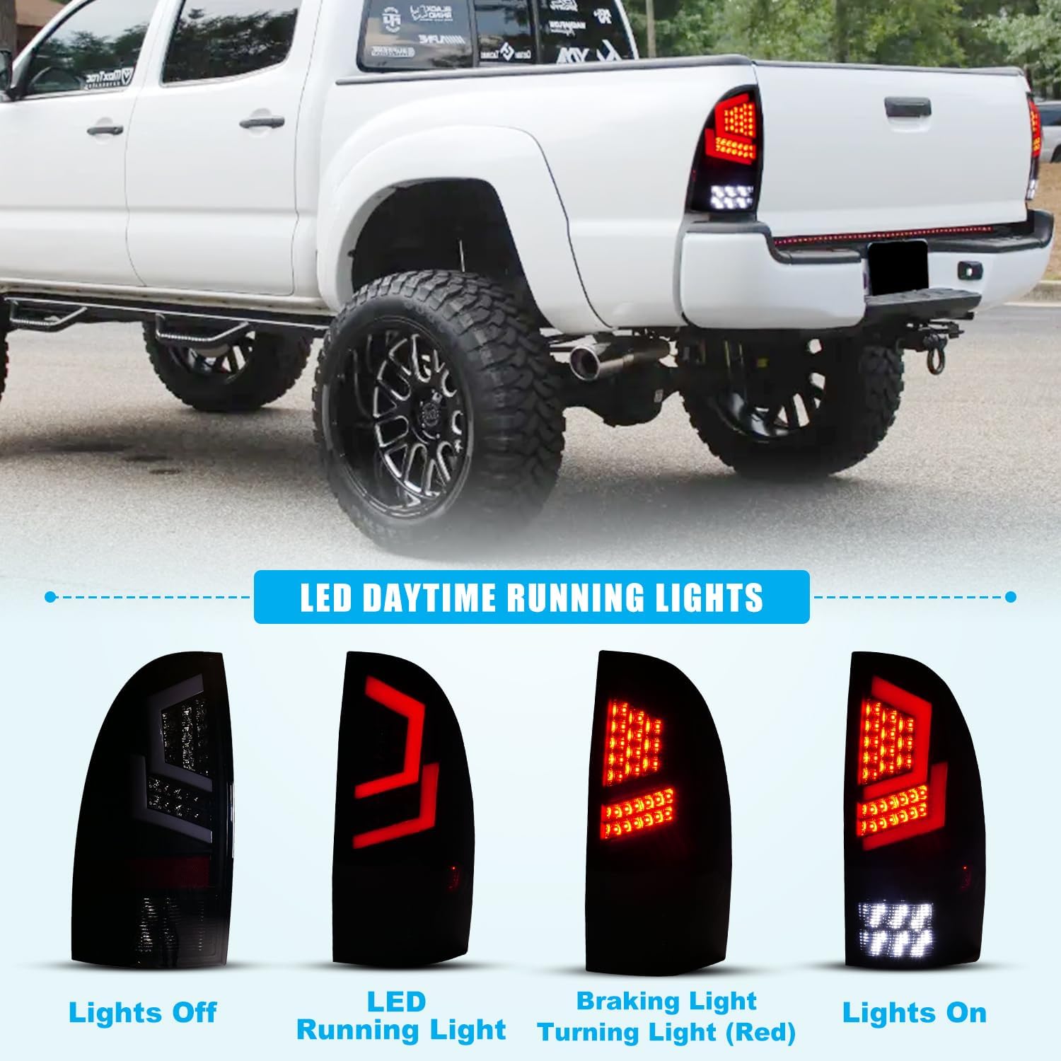 CPW Luces traseras compatibles con Toyota Tacoma Pickup Truck 2005-2015, luces traseras LED laterales izquierda y derecha, luz de señal de giro