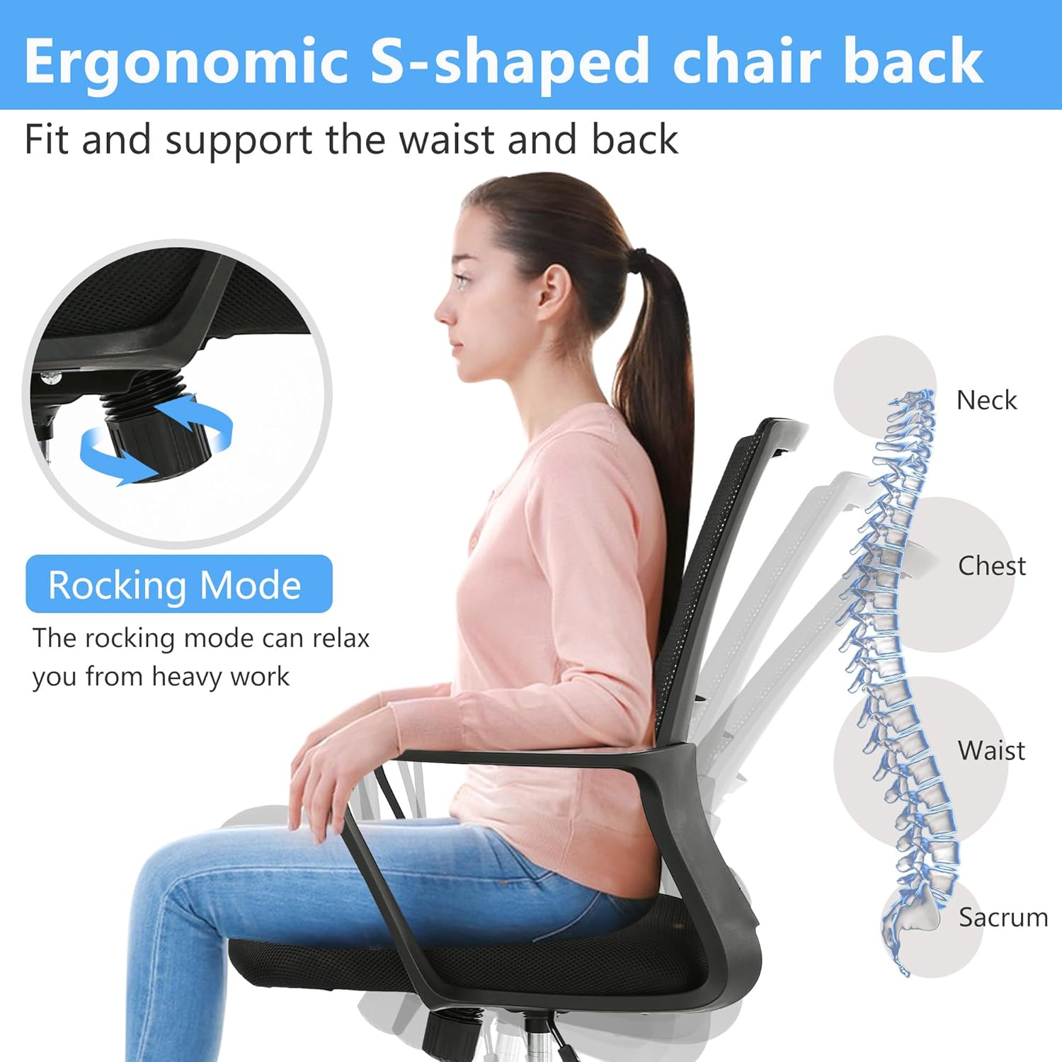 PayLessHere Silla de oficina para computadora, silla ergonómica de malla, respaldo medio, silla giratoria para oficina en casa, silla de escritorio