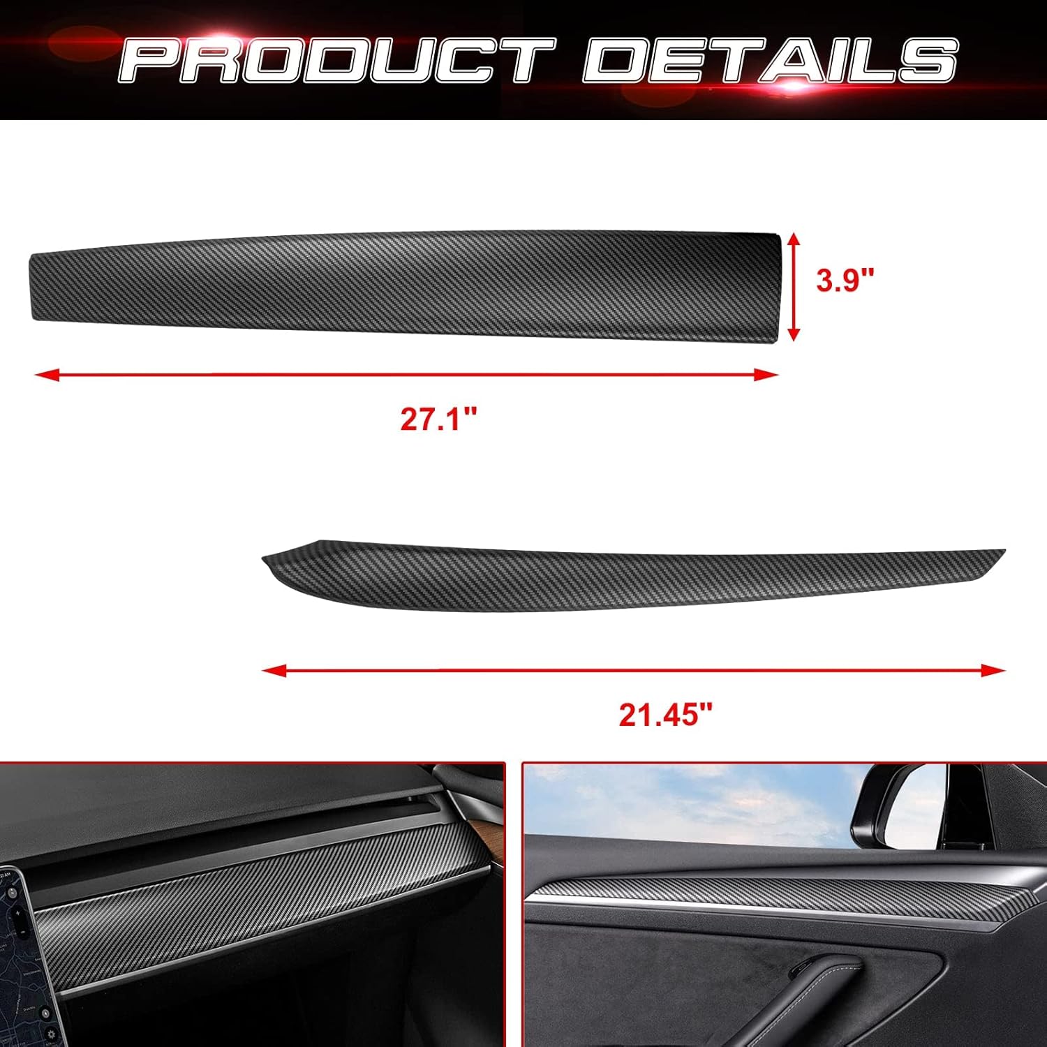 Xotic Tech Set – Kit combinado de panel de tablero interior + cubierta de moldura de puerta, patrón de fibra de carbono mate, compatible con Tesla