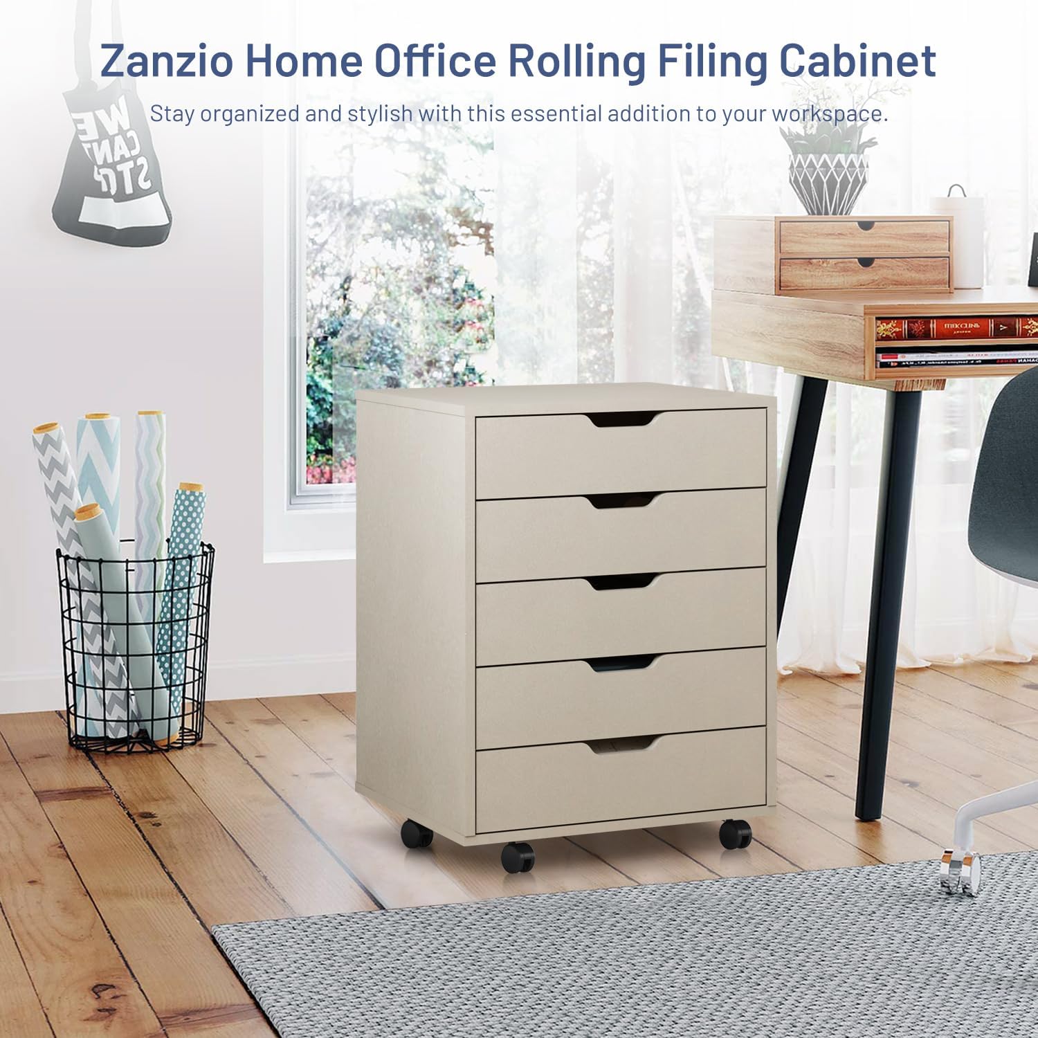 Zanzio Archivador móvil para oficina en casa con 54 cajones delgados, pequeño gabinete vertical comercial con ruedas, archivador rodante para