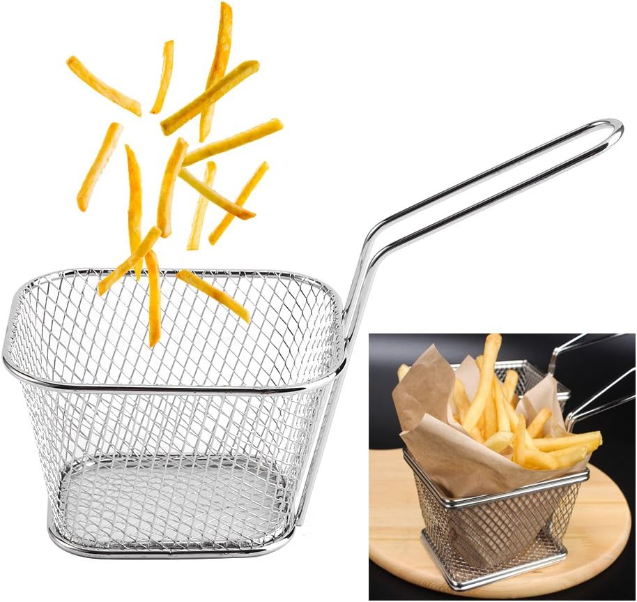 8 cestas cuadradas para freír, cesta de acero inoxidable para freidora profunda con mango de alambre, 4.1 x 3.3 x 2.6 pulgadas, cestas para servir
