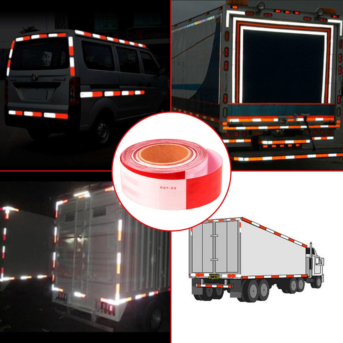 Acrux7 Cinta de seguridad reflectante, patrón de láminas retrorreflectantes DOT-C2 de 2 pulgadas x 73 pies alternando segmentos de color blanco y