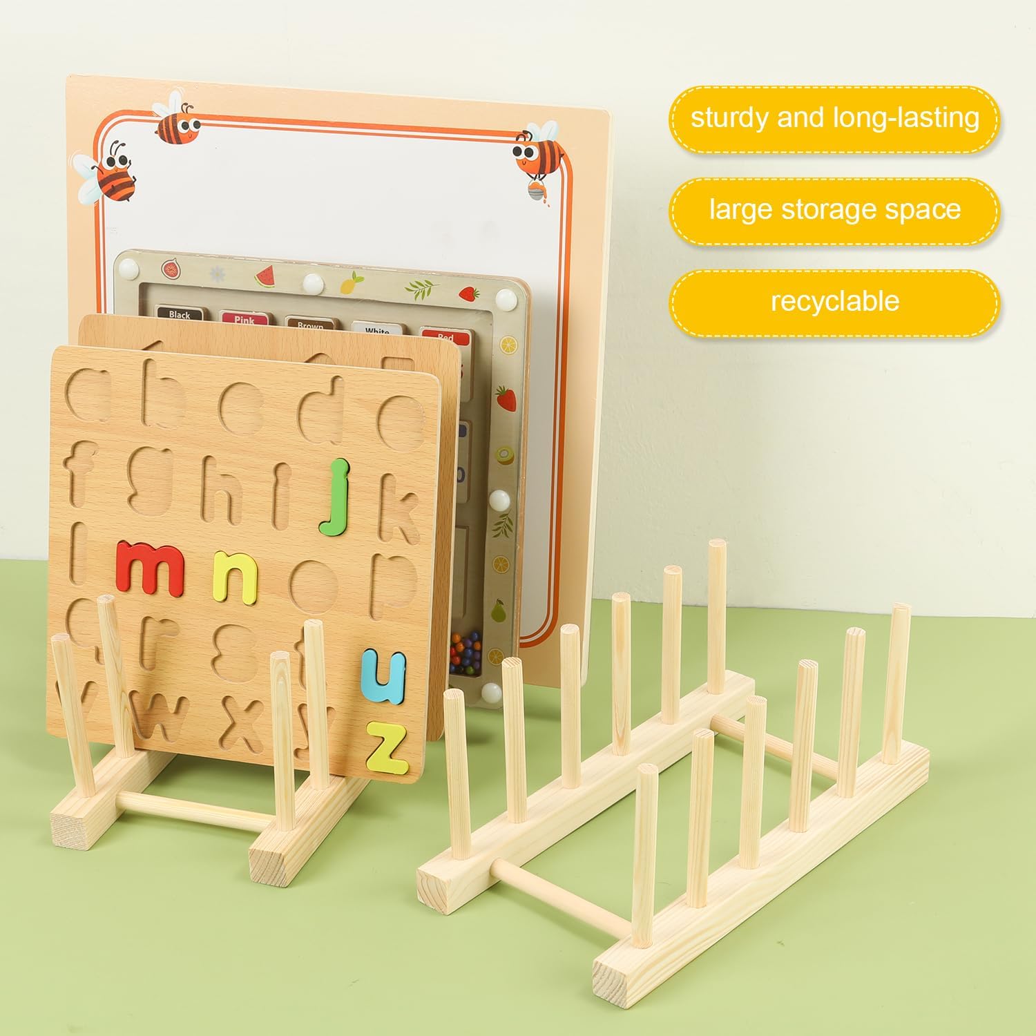 Soporte de exhibición de rompecabezas de madera, 2 piezas, soporte para rompecabezas de madera, estante de almacenamiento de rompecabezas para niños