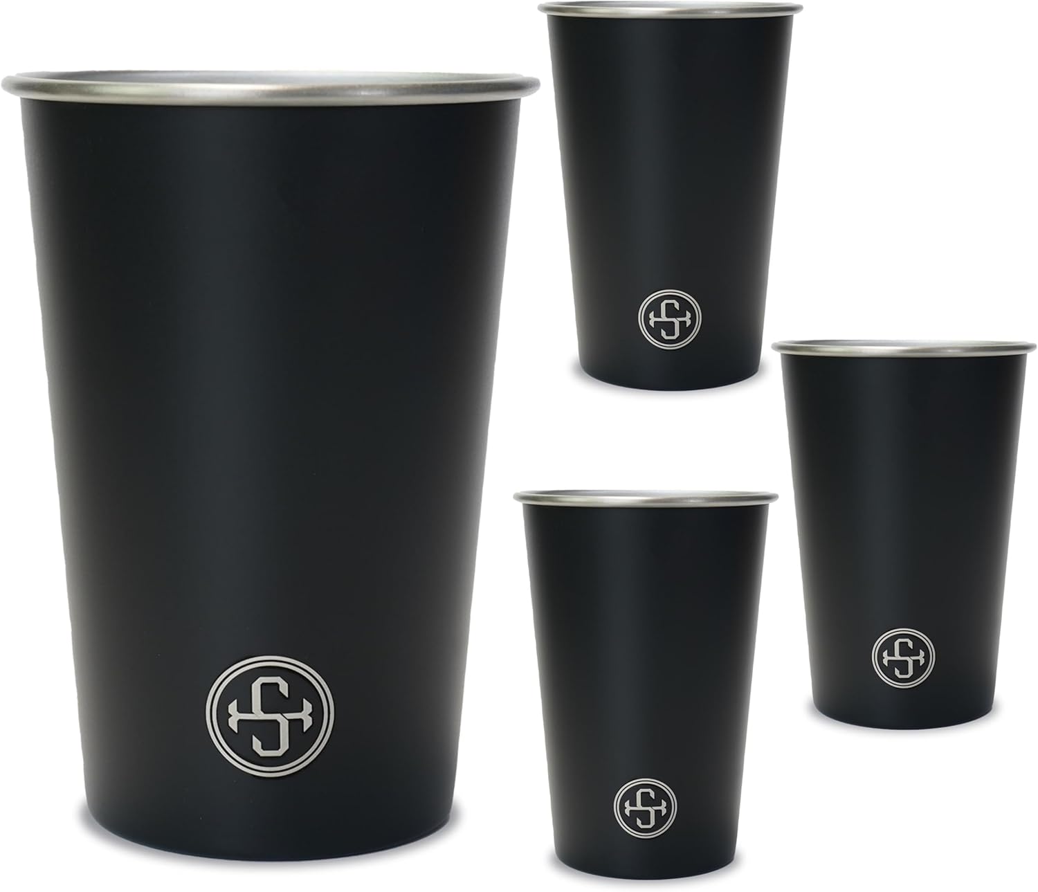 Steel Expressions – Vasos de acero inoxidable de 16 onzas, apilables y duraderos, para campamento, reutilizables y aptos para lavavajillas, juego de