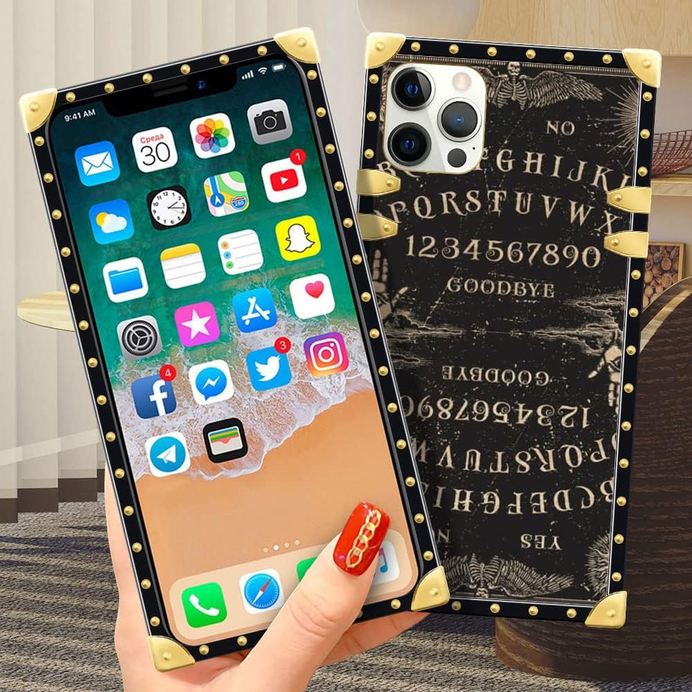 DAIZAG Funda compatible con iPhone 13, B Witchy Ouija Board Square Case Luxury Elegant Women Girls Metal Decoración Corner Classic Retro Soft TPU